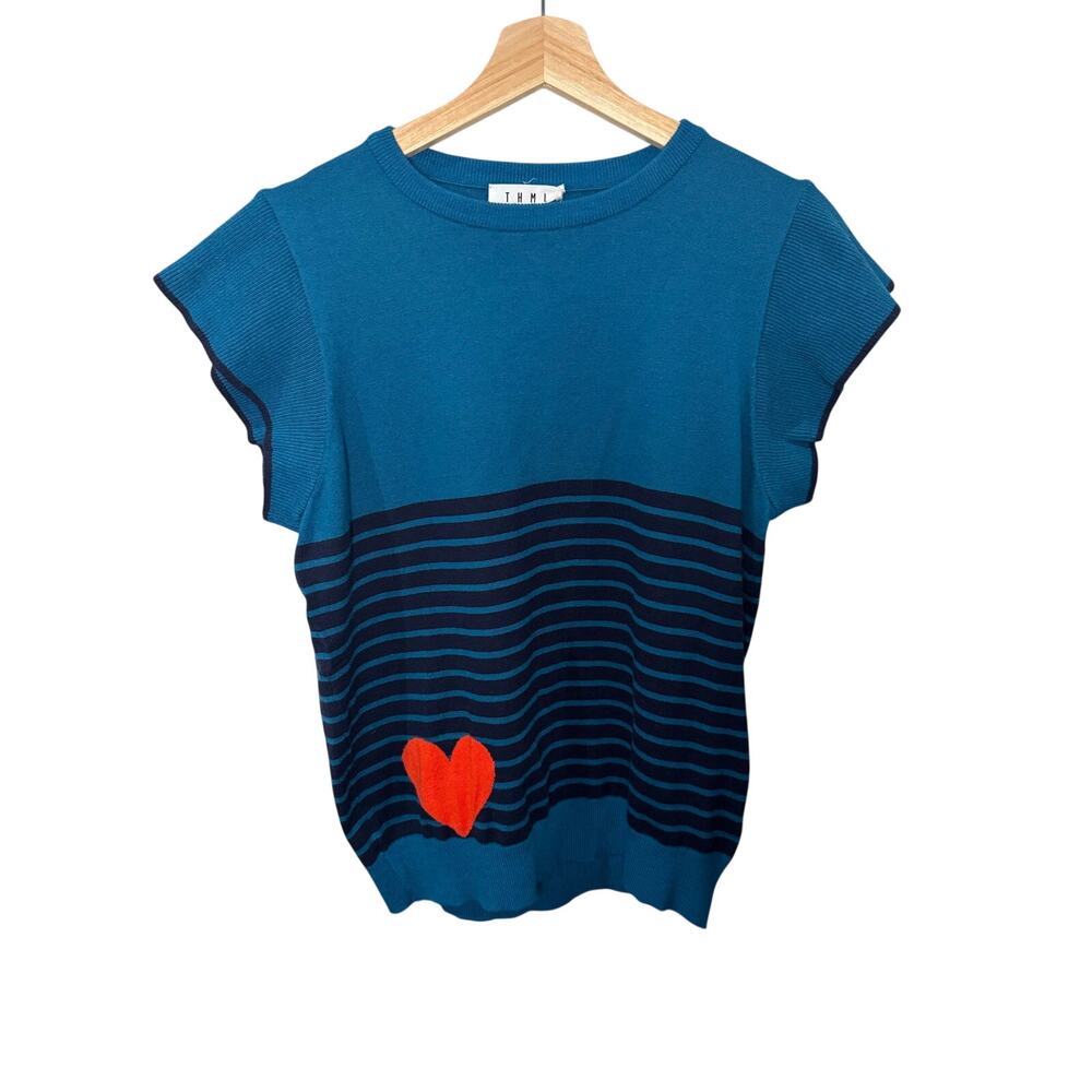THML Ruffle Sleeve Heart Sweater Medium